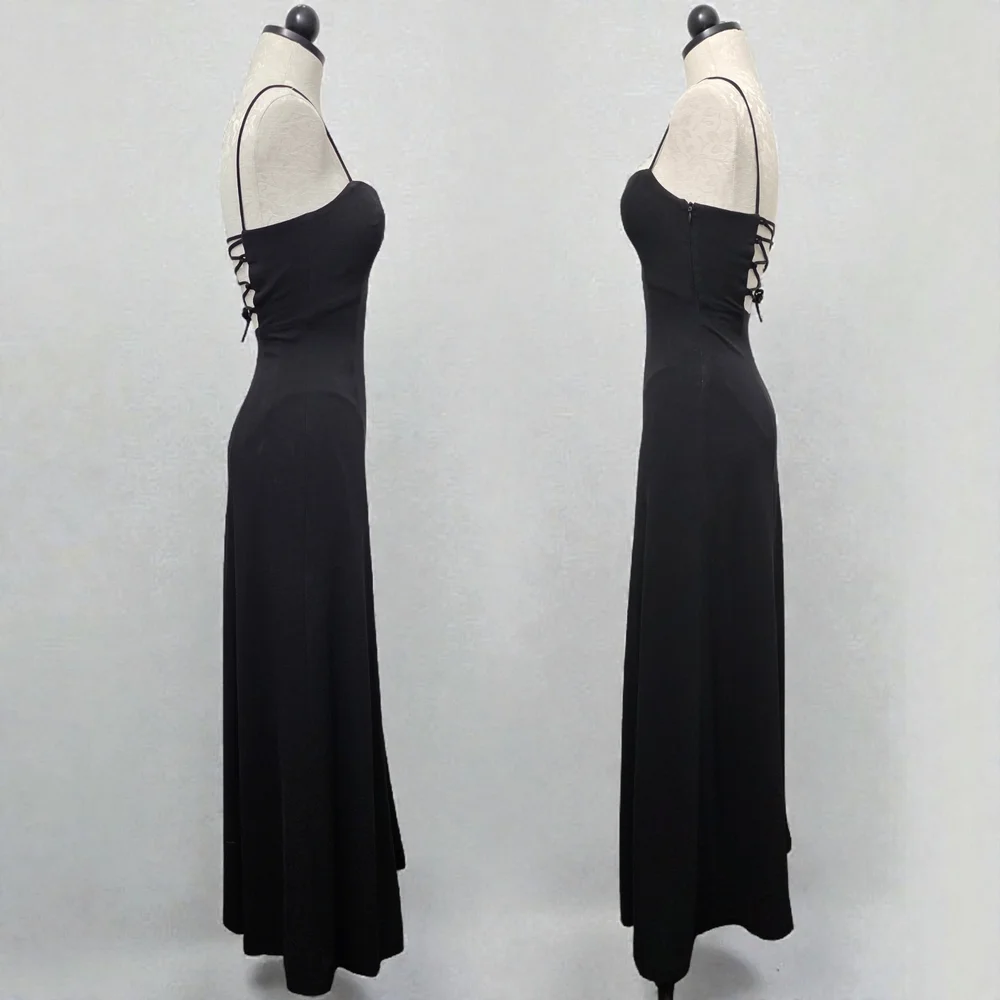 Vintage Gold Label Caché Black Corset Back Maxi Dress 90s Whimsigoth Sirencore P - Picture 3 of 7